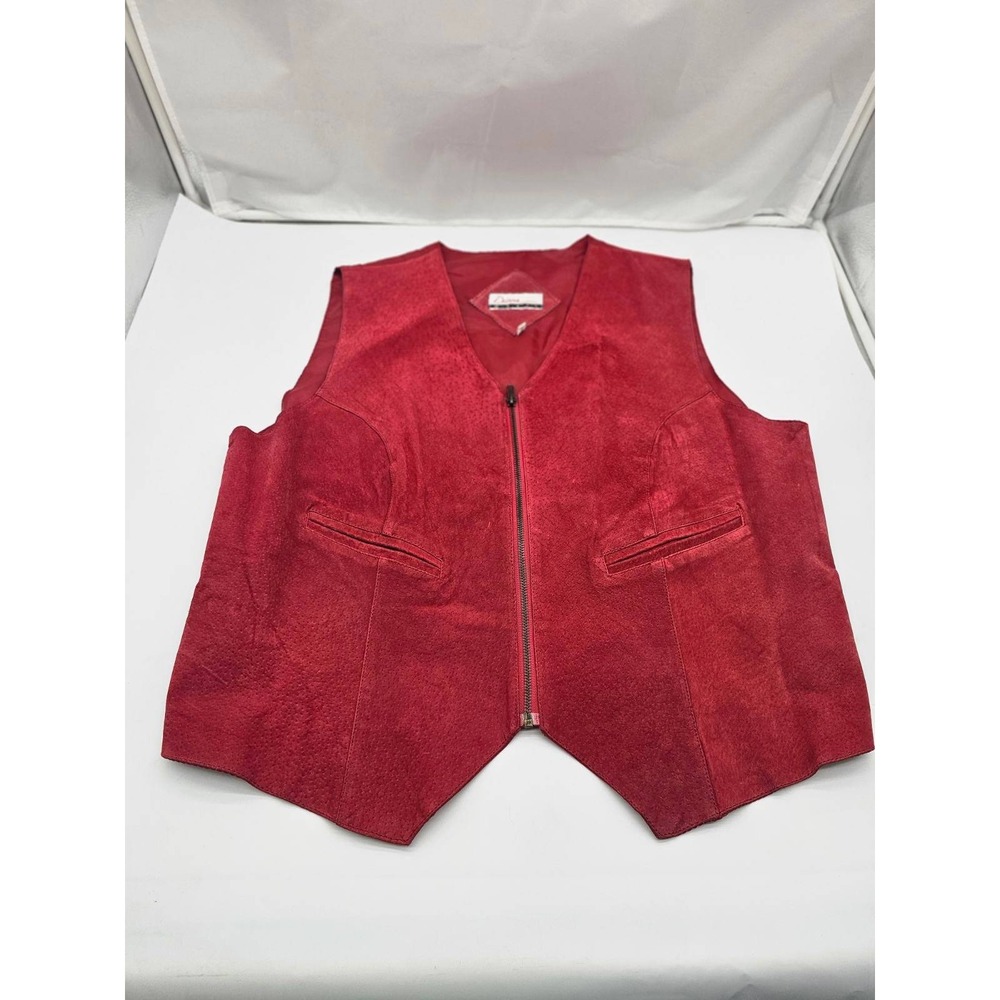 Diana Marco Suede Vest Women 18/20 Red Zip Front Cinch Back Western Holiday
